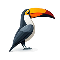 Obraz premium A colorful bird with a long beak stands on a white background. Vector icon