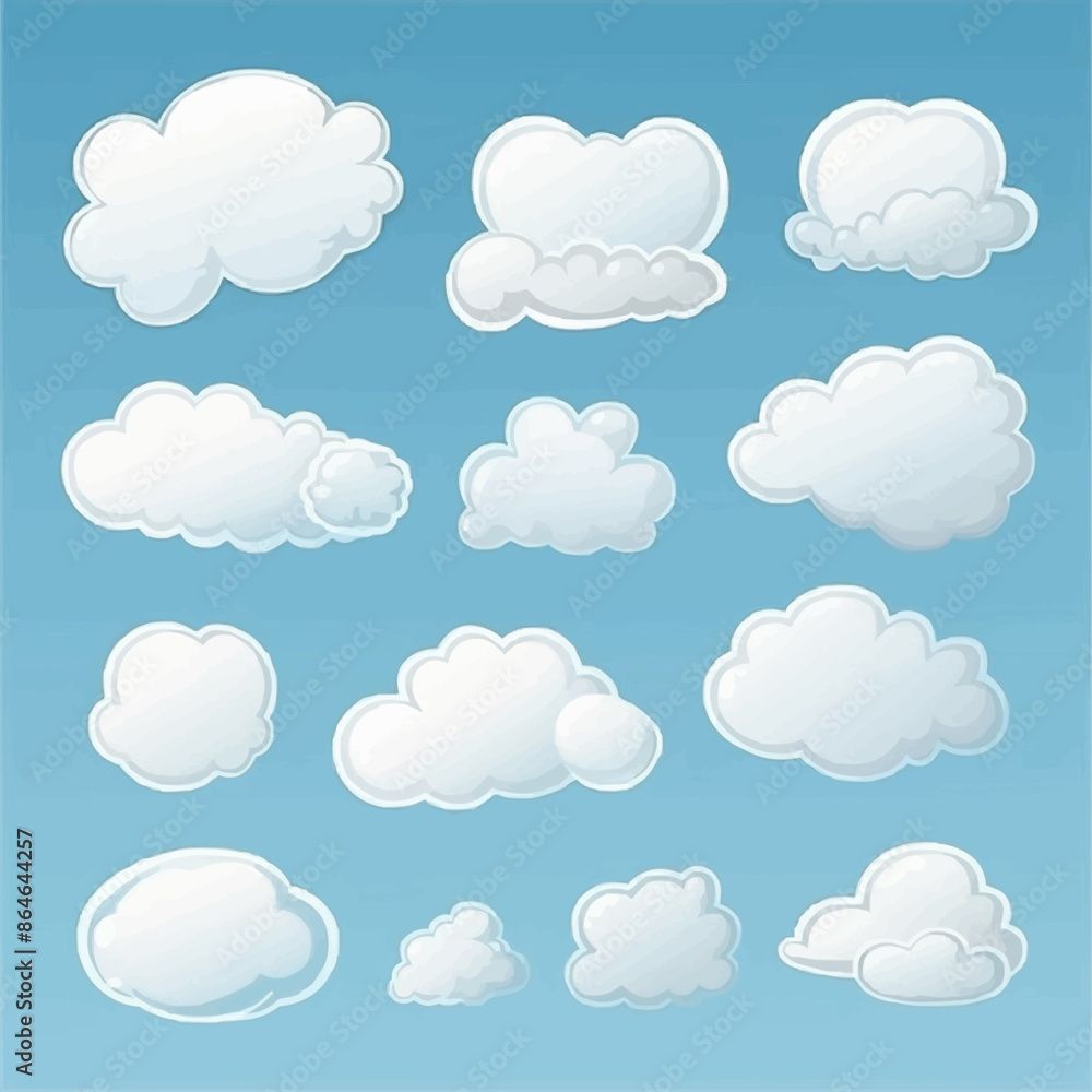 Poster a collection of clouds in various shapes and sizes. vector icon