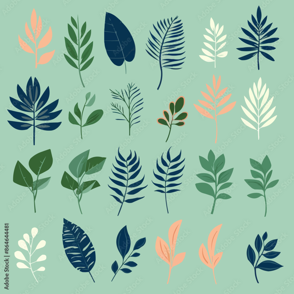 Poster a collection of various leaf shapes and sizes. vector icon