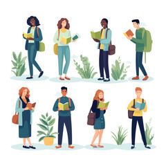 Obraz premium A group of people are reading books in a park. Vector icon