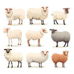 Fototapeta premium A group of sheep in various colors and sizes. Vector icon