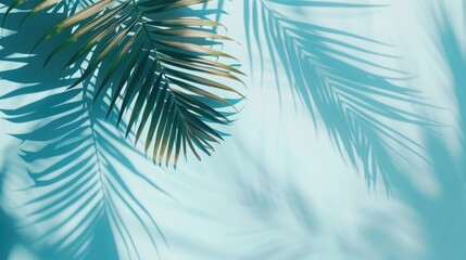 A palm leaf silhouette against a bright blue background