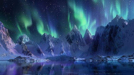 Aurora Night Background of Northern Lights Over Snowy Mountains Aurora photography night landscape