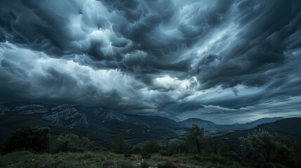 Obraz premium Dramatic dark clouds looming, casting a shadow over the landscape