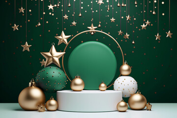 The Festive Christmas Podium Display of Elegant Backdrop for Holiday Presentations. Ideal for product displays, event promotions, holiday-themed social media posts, digital invitations