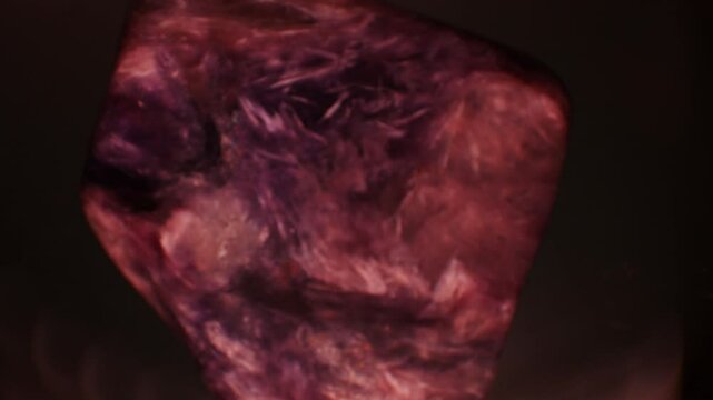 Charoite Analysis with Detailed Visualization of Silicate Mineral Structures (K(Ca,Na)2Si4O10(OH,F)xH2O). Highlighting Geological Formation and Rare Occurrence. Ideal for Educational Content, Mineral