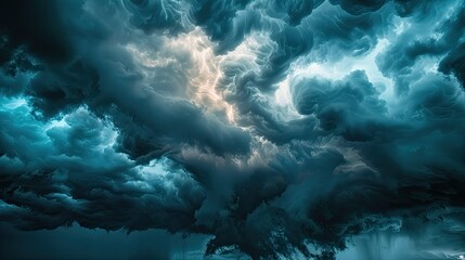 Ominous dark clouds rolling in, turning the sky black and foreboding