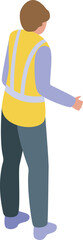 Construction worker wearing a safety vest is gesturing with his hand