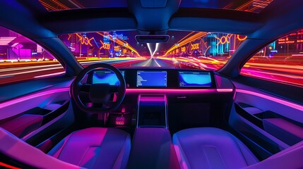 Nighttime Drive in a Futuristic Car