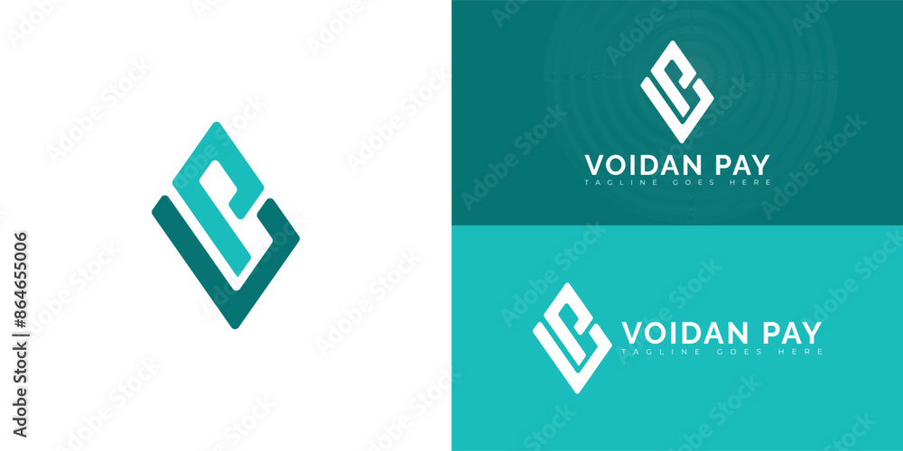 Poster abstract initial letters vp or pv logo in blue color isolated on multiple background colors. the log