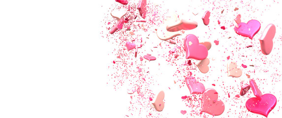 Falling red and pink hearts isolated on transparent background. Valentine’s day design.  in transparent PNG