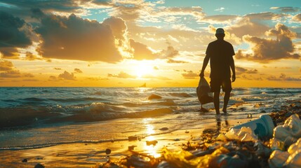 Save water. Volunteer pick up trash garbage at the beach and plastic bottles are difficult decompose prevent harm aquatic life. Earth, Environment, Greening planet, reduce global warming, Save world