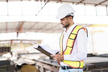 Male contractor or civil engineer is perform the inspection of materials.