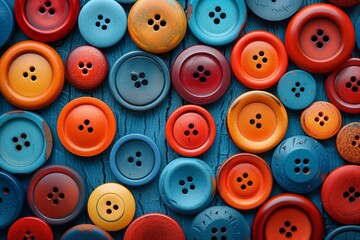 Fototapeta premium Colorful Buttons On A Blue Wooden Surface