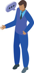 Businessman is gesturing with his hand while talking with a speech bubble above him