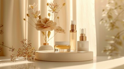 Elegant Beauty Products Arrangement in Soft Sunlit Setting