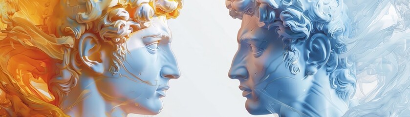 AI blending classical sculpture styles with modern digital art, Style transfer AI, sculptural reinterpretation