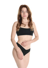 Obraz premium Woman with slim body posing on white background