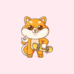 Cute shiba inu dog pose Playing Skateboard animal kawaii chibi character mascot illustration