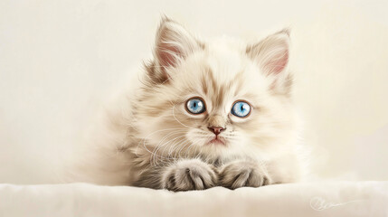 Fototapeta premium watercolor painting of a fluffy Ragdoll kitten, 