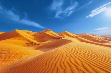 Expansive Desert Landscape Under a Blue Sky in the United Arab Emirates