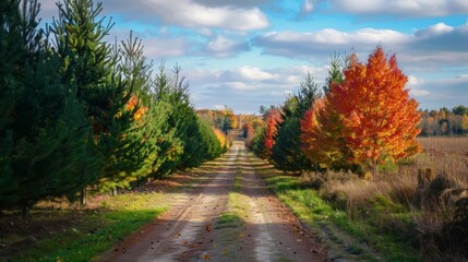 Fototapeta premium dirt road surrounded by trees in the forest