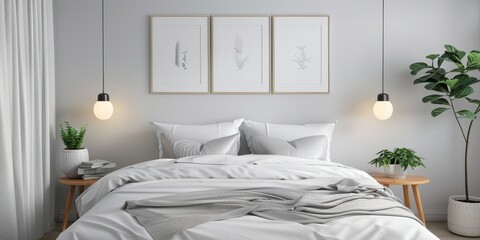 Simple and elegant bedroom with a gray and white color scheme