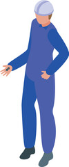 Fototapeta premium Miner character in uniform holding coal in hand, isometric view