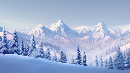 snow covered mountains in winter
