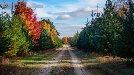 Obraz premium dirt road surrounded by trees in the forest