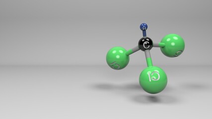 Chloroform molecule. Molecular structure of chloroform, solvent, reagent, refrigerant and anesthetic.