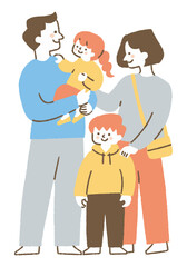 A family of four trying to take a commemorative photo_Color