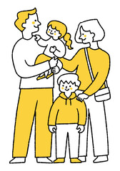 A family of four trying to take a commemorative photo