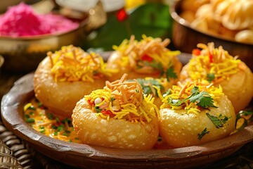 Pani puri indian food on the docoration table