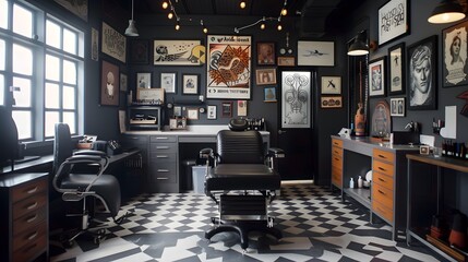 Empty dark studio of tattoo