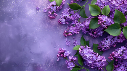 Obraz premium vibrant purple lilac blossoms on textured backdrop top view floral stock photo