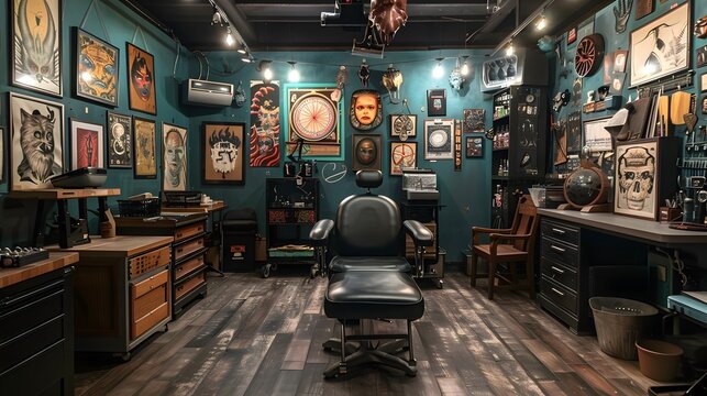 Empty dark studio of tattoo