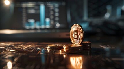 Cinematic Coin and Finance Diagram in Dark Executive Office Setting