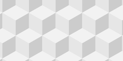 Obraz premium Vector white and gray cube geometric pattern grid backdrop triangle background. Abstract cube geometric tile and mosaic wall or grid backdrop hexagon technology. white geometric block cube structure.