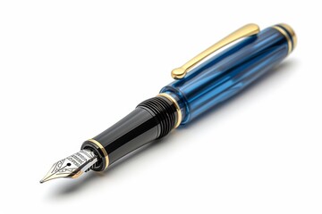 Blue and gold fountain pen isolated on a white background