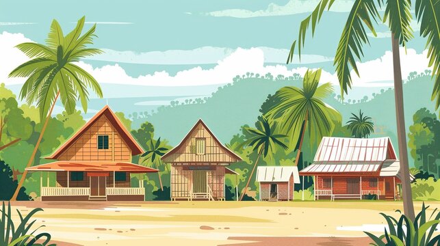 A cotage in the middle of jungle vector UHD wallpaper