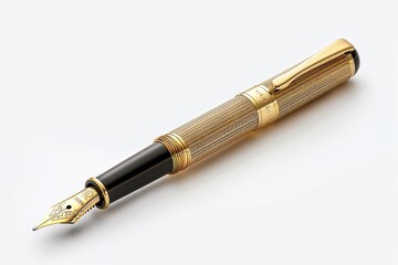 Gold and Black Luxury Fountain Pen Isolated on White Background