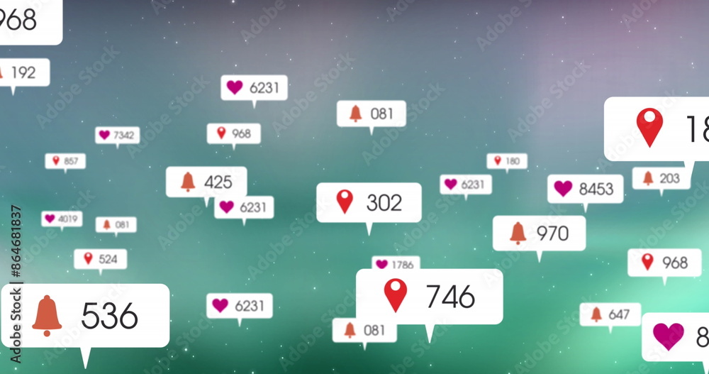 Poster image of notification icons with increasing numbers over abstract background