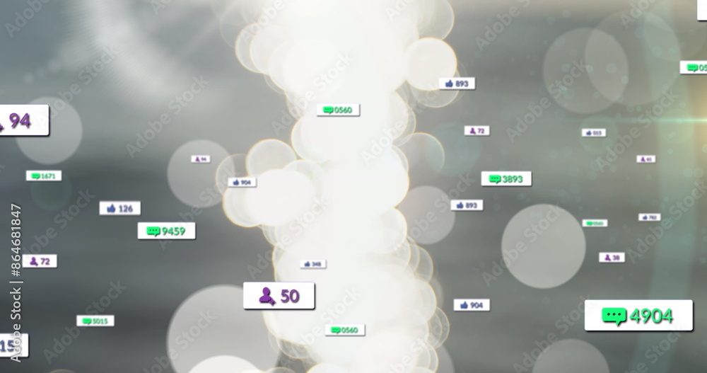 Poster image of social media notifications and engagement icons floating on abstract background