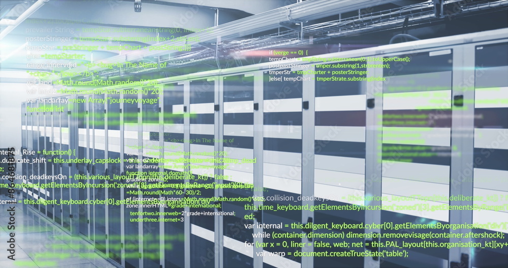 Poster image of computer language and illuminated light moving on data server systems