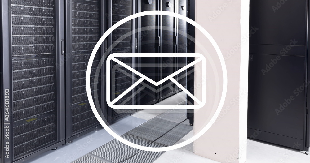 Poster image of envelope in circle over data server racks in server room