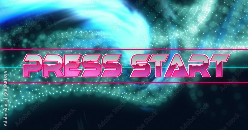 Aufkleber image of press start text between lines over dynamic wave patterns against abstract background