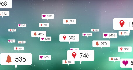 Image of notification icons with increasing numbers over abstract background