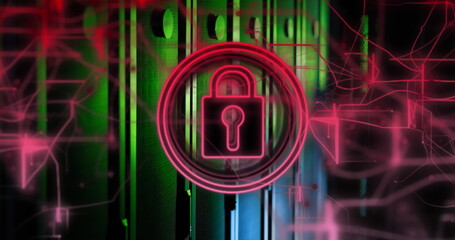 Image of text and neon circles over light spots