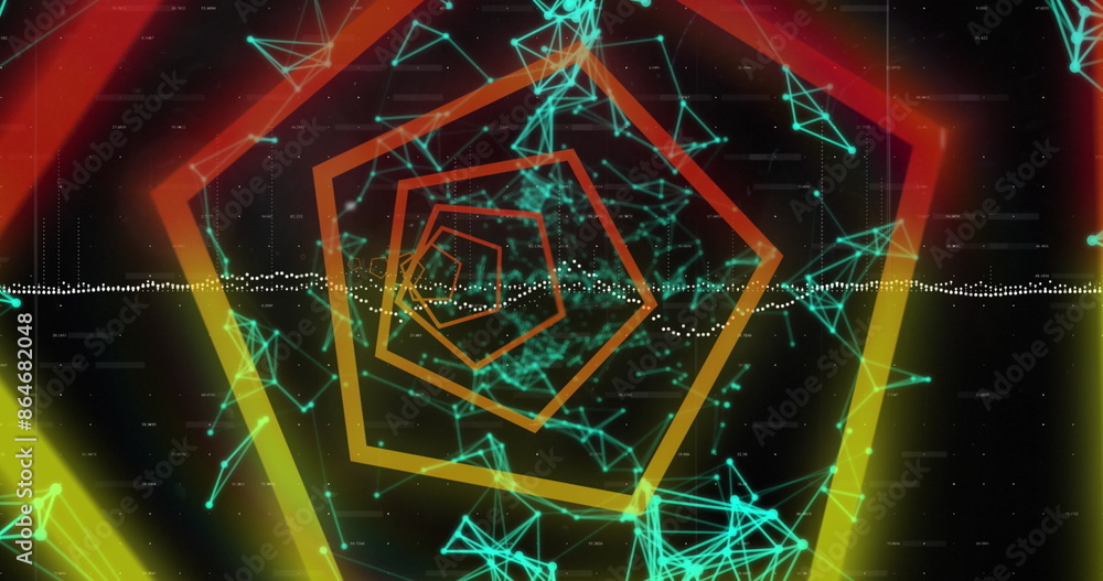 Aufkleber image of looping hexagons forming tunnel over connected dots against abstract background
